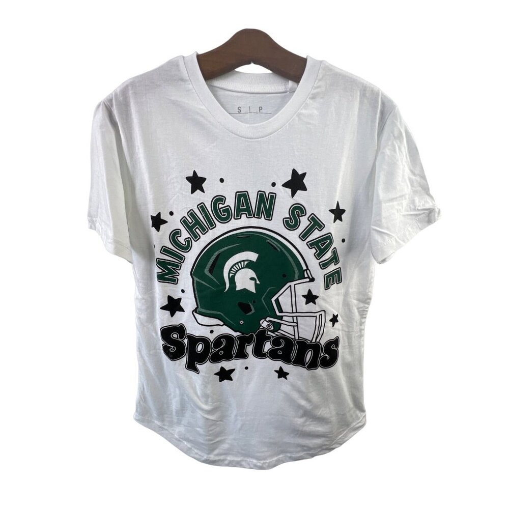 Pressbox T-Shirt Size Small Michigan State Spartans White Green Graphic Tee Logo